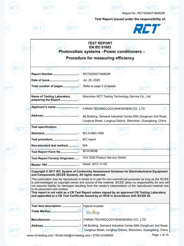 EN 61683 Test Report