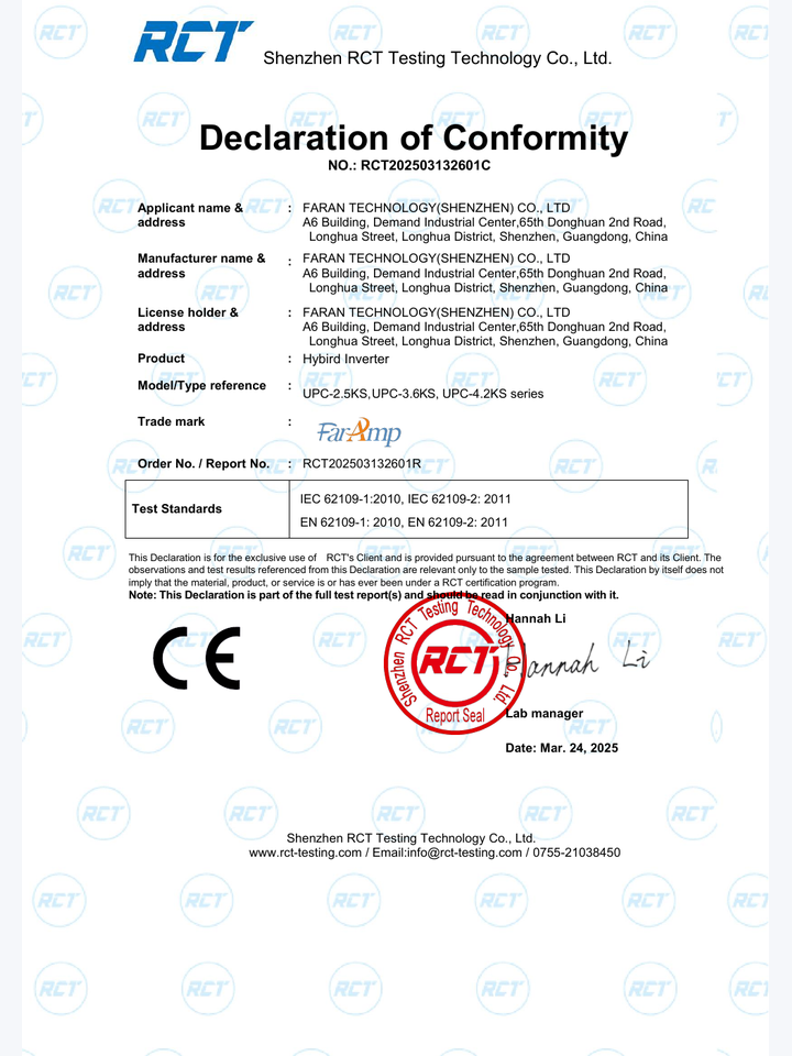 EN 62109 Declaration