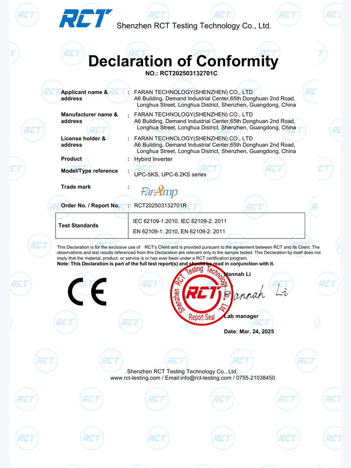 EN 62109 Declaration