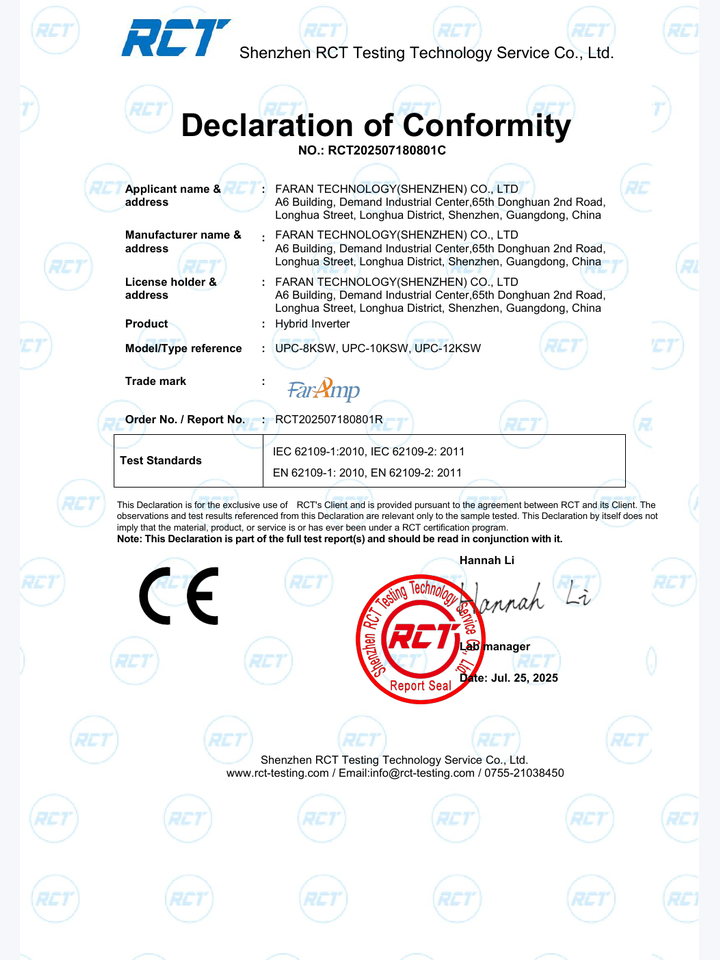 EN 62109 Declaration